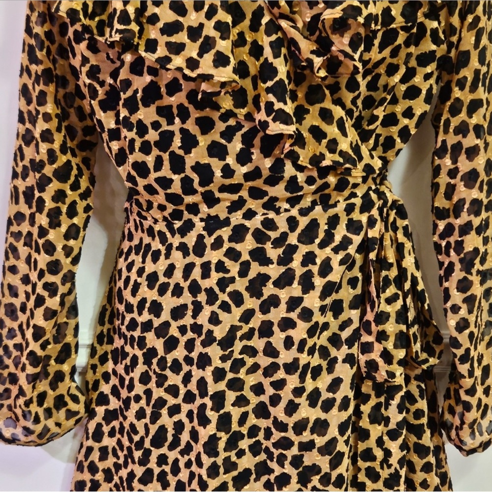 Free People Leopard Print Wrap Dress with Ruffles - Size M - Picture 4 of 11